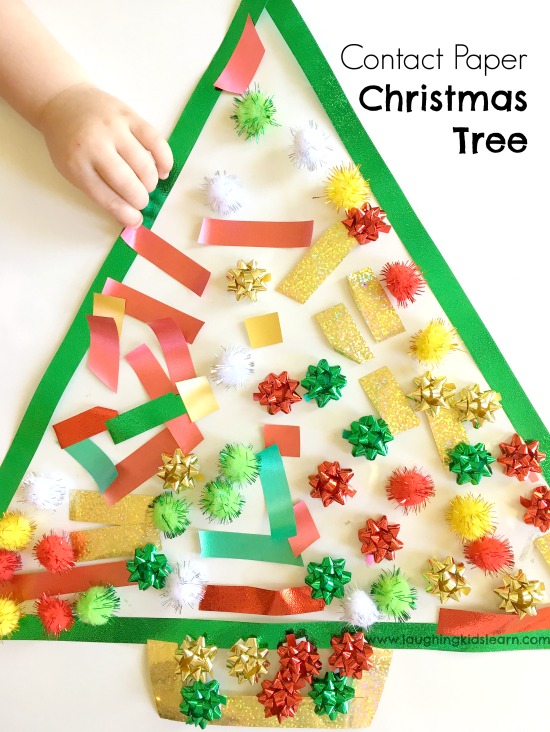Toddler Christmas activity using sticky contact paper - Laughing ...