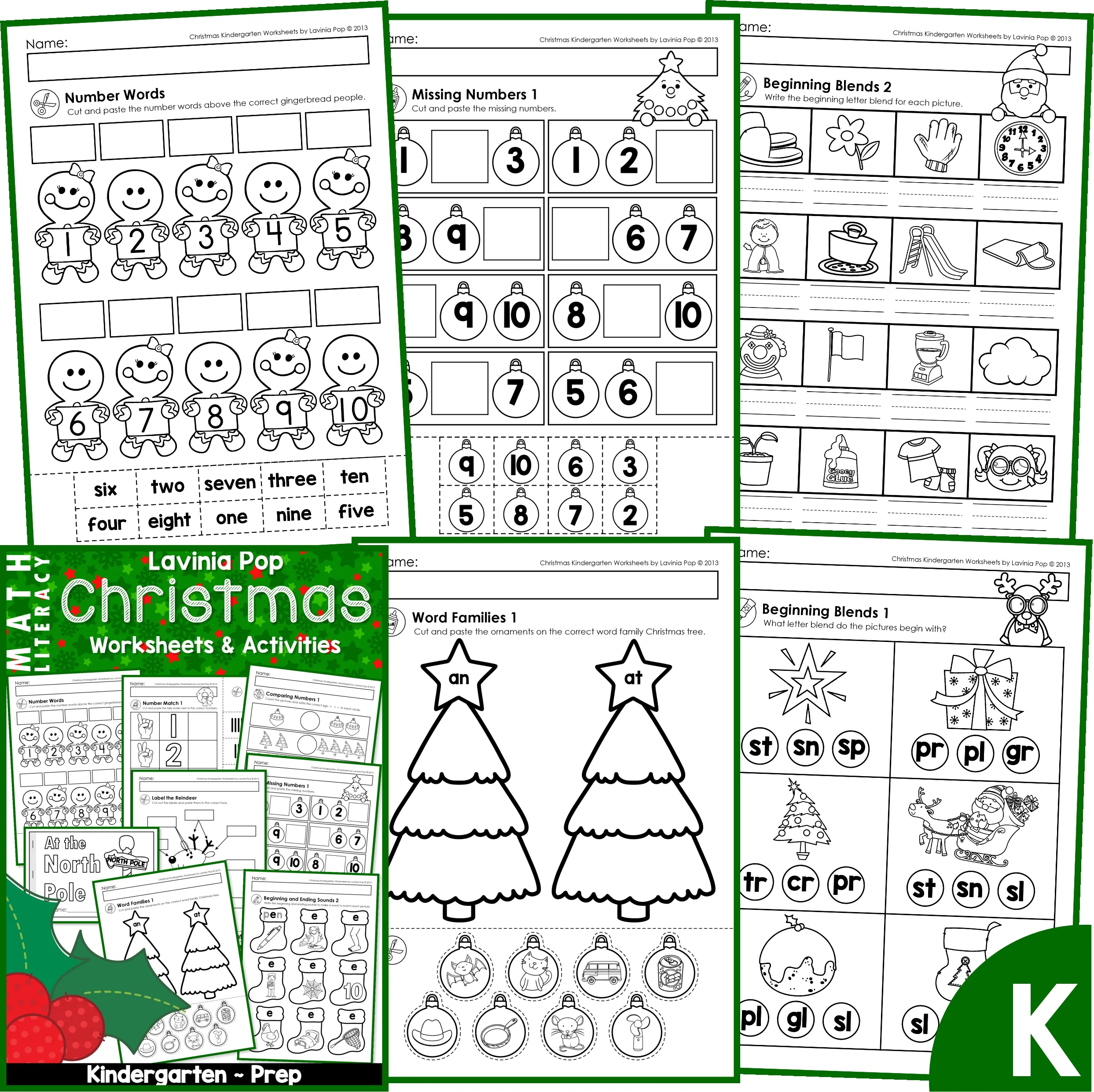 Christmas Kindergarten Worksheets and Activities No Prep