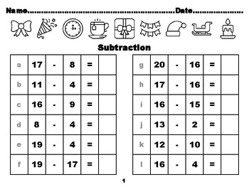 christmas addition and subtraction worksheet first grade