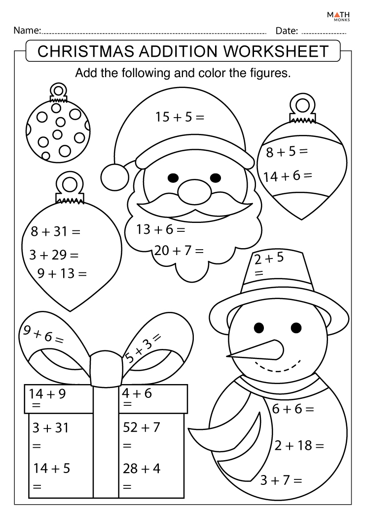 christmas addition math worksheet