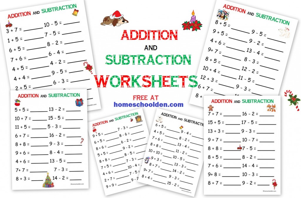 Addition - Subtraction FREE Christmas Math Worksheets - Homeschool Den