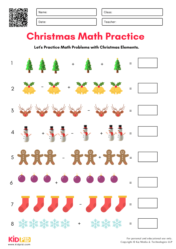 Christmas Math Worksheets for Kids - Kidpid