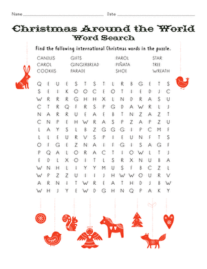 Christmas Around the World Word Search | Worksheet 