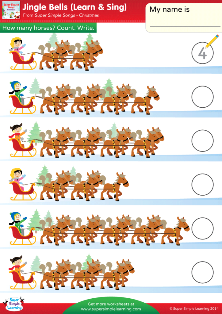 Jingle Bells Worksheet - How Many Horses? (1) - Super Simple