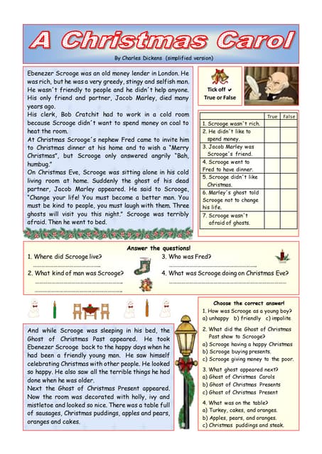 christmas carol literature worksheet