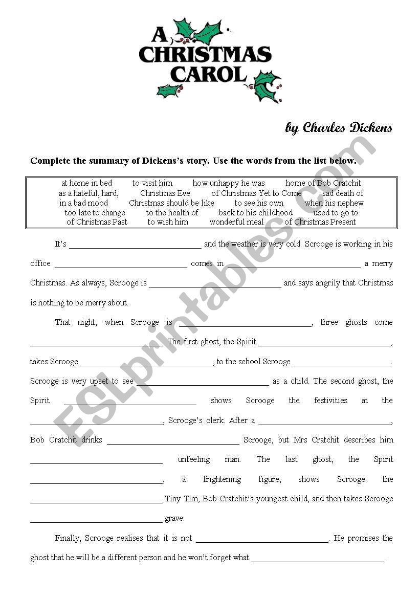 christmas carol worksheet