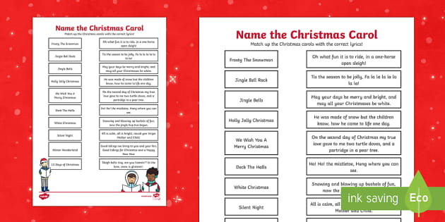 christmas carols worksheet
