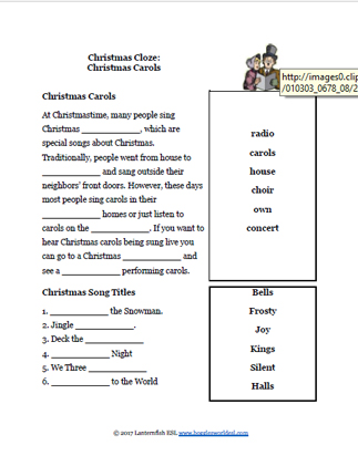 christmas carols worksheet