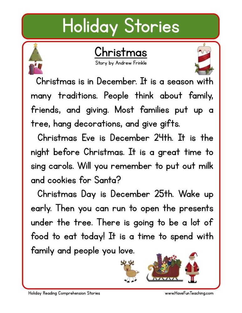Reading Comprehension Worksheet - Christmas