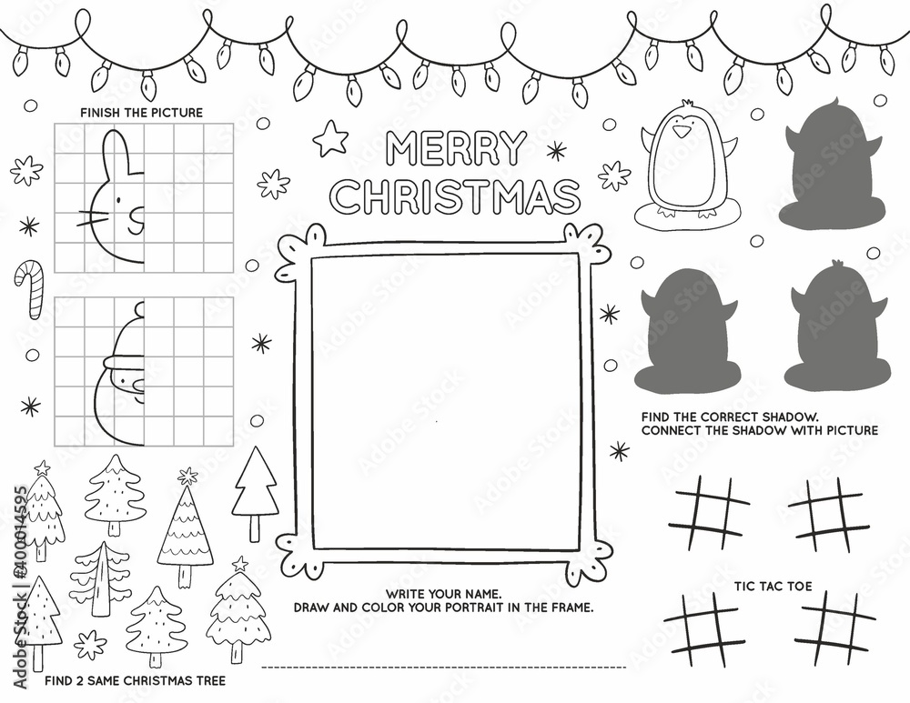Christmas Printable for Christmas kids Party in doodle style ...