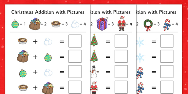 christmas math addition worksheet