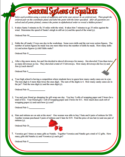 christmas math sheets for middle schoolers