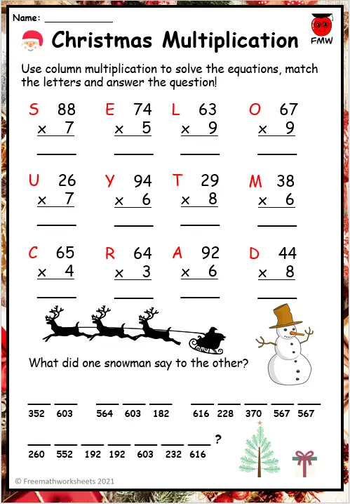 christmas math worksheet 3rd grade