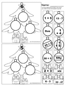 ? Free CUT and PASTE Christmas Math Worksheets