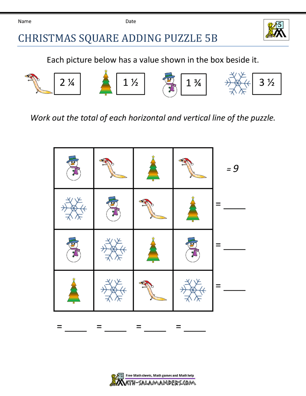 christmas math worksheet for 5th grade