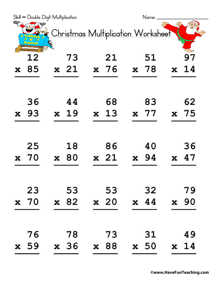 christmas multiplication worksheet 4th grade