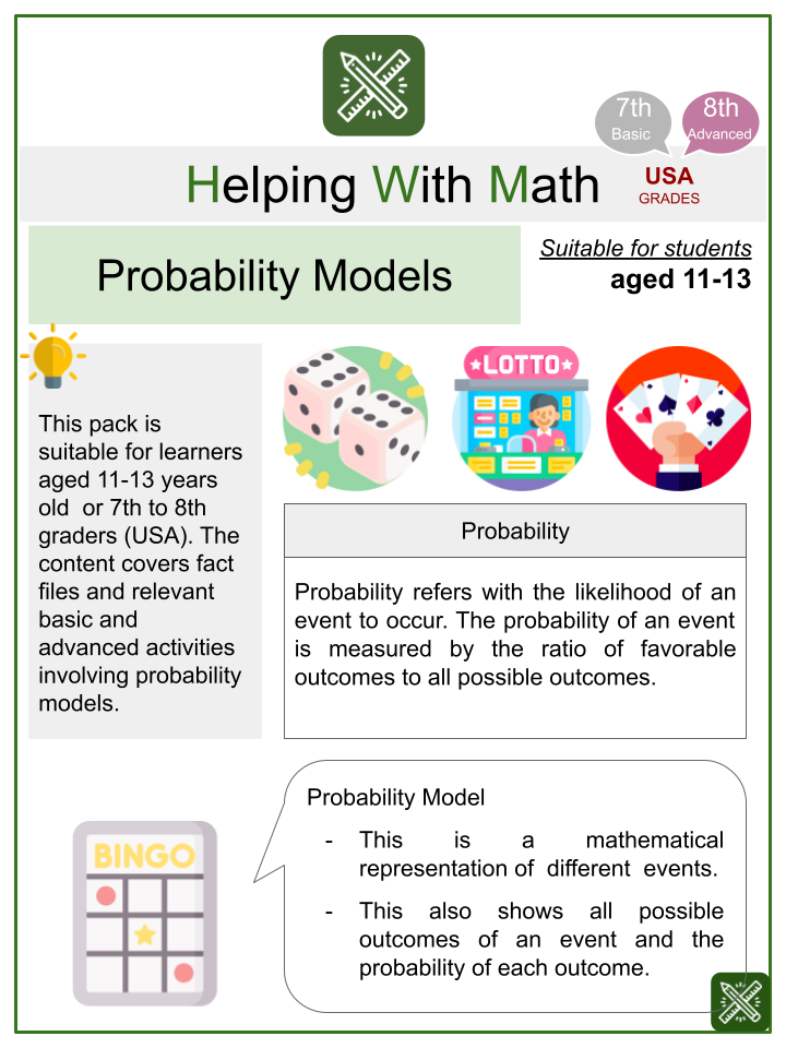 Probability Models Themed Math Worksheets | Aged 11-13