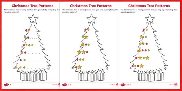 Christmas Tree Differentiated Complete the Pattern Worksheet ...