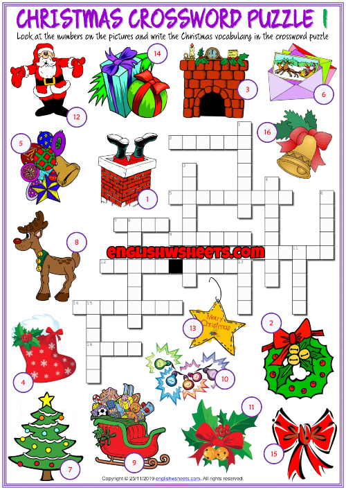 Christmas ESL Printable Crossword Puzzle Worksheets