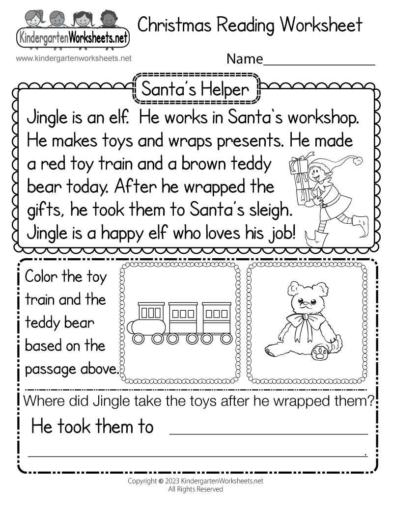 christmas reading worksheet for kids