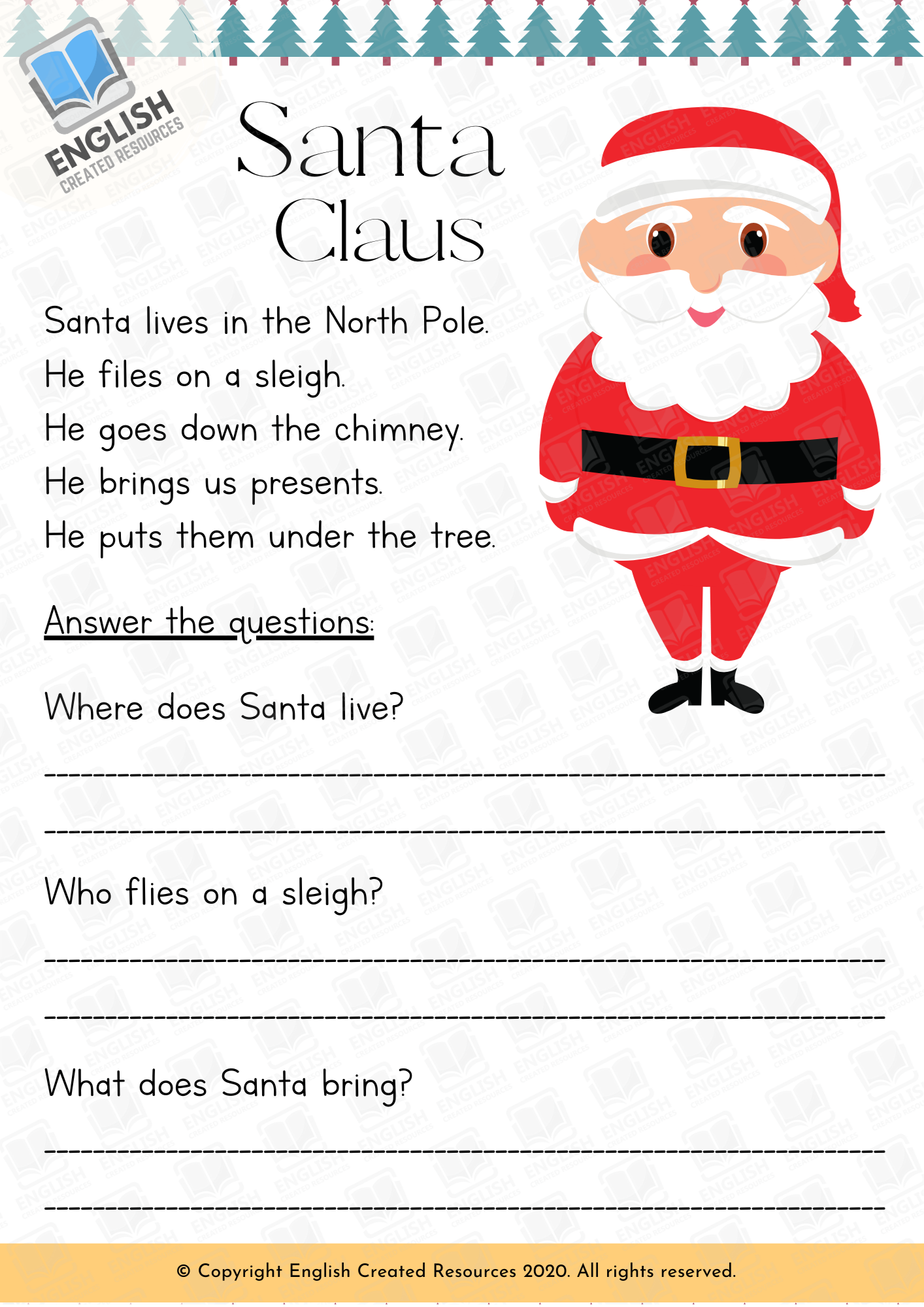 Christmas Reading Comprehension Grade 1 - English Created Resources