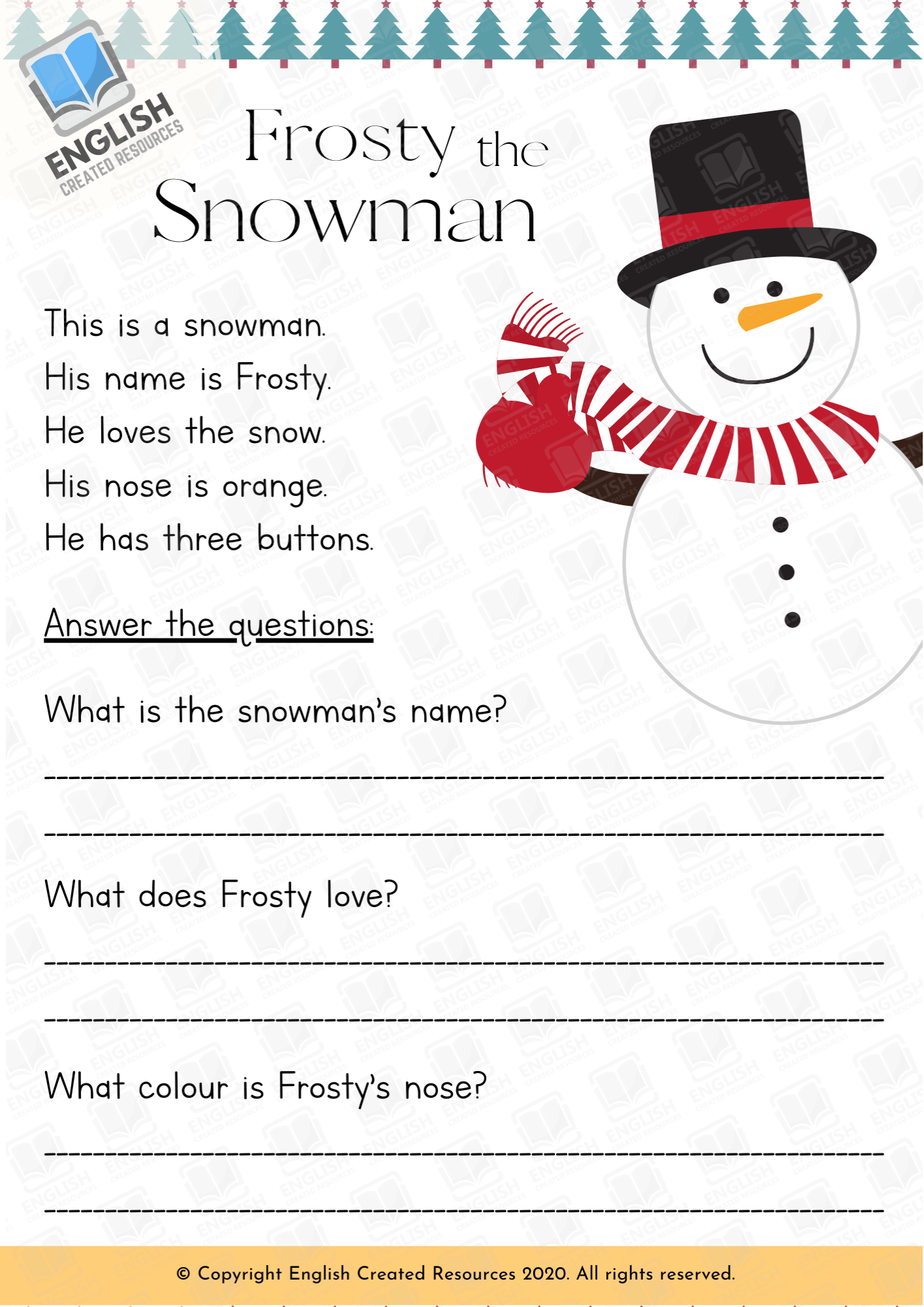 christmas reading worksheet for kids