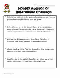 Christmas Addition and Subtraction Word Problems Worksheets