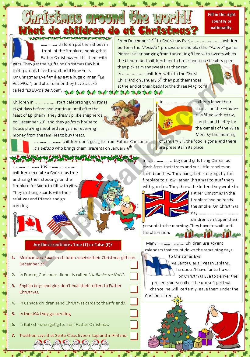 christmas traditions around the world worksheet