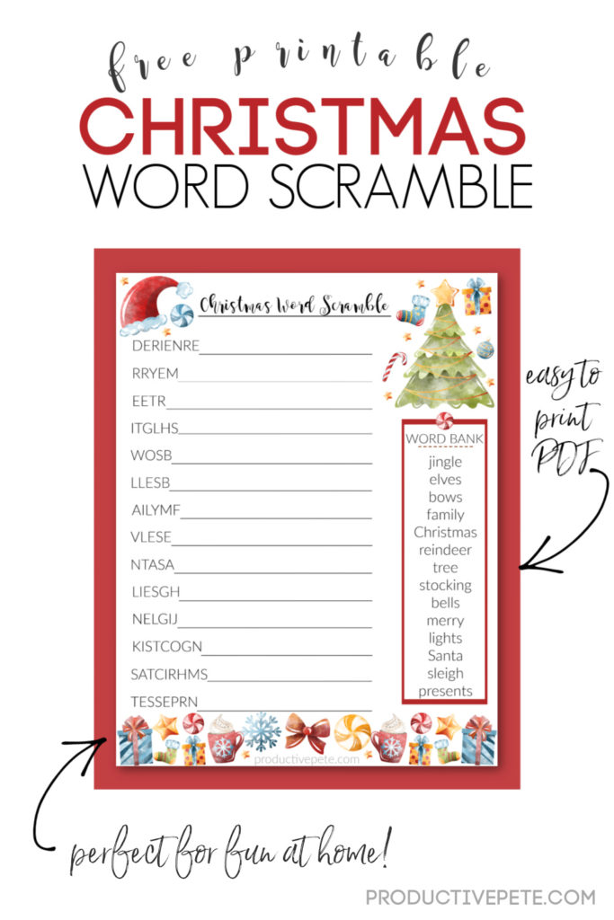 Free Printable Christmas Word Scramble PDF for Kids - Productive Pete