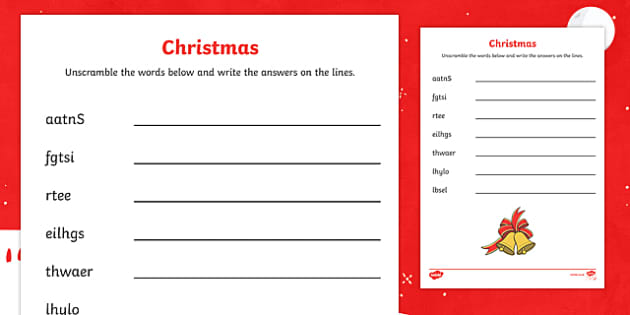 Christmas Word Unscramble Activity (teacher made) - Twinkl