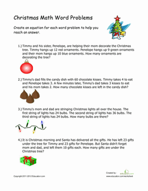 Christmas Word Problems | Worksheet 