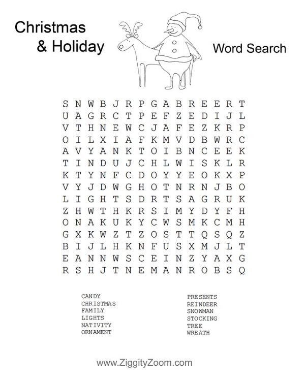 christmas word search worksheet