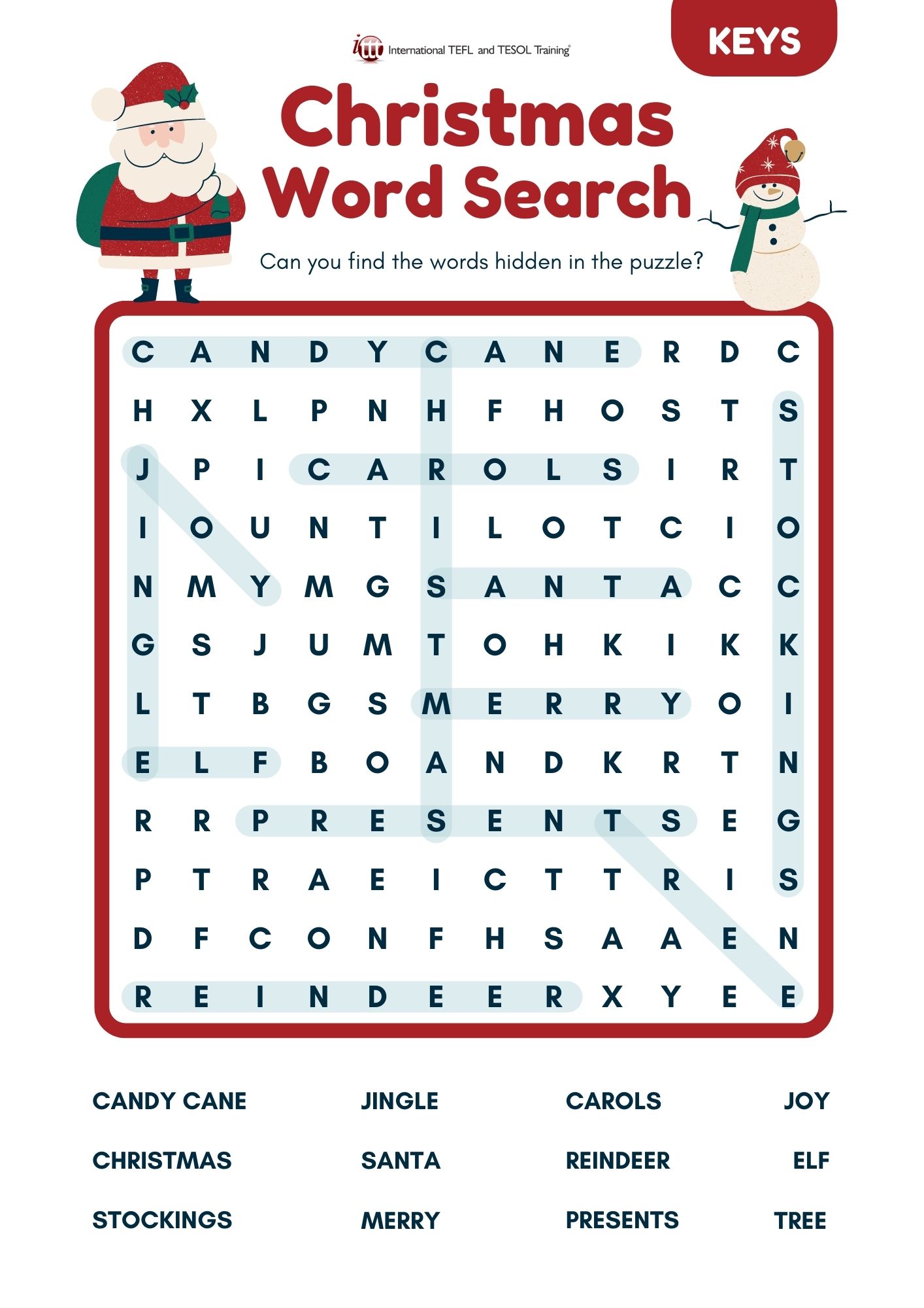 christmas word search worksheet