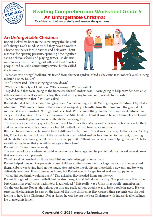 Reading Comprehension Worksheets - 5Th Grade An Unforgettable ...