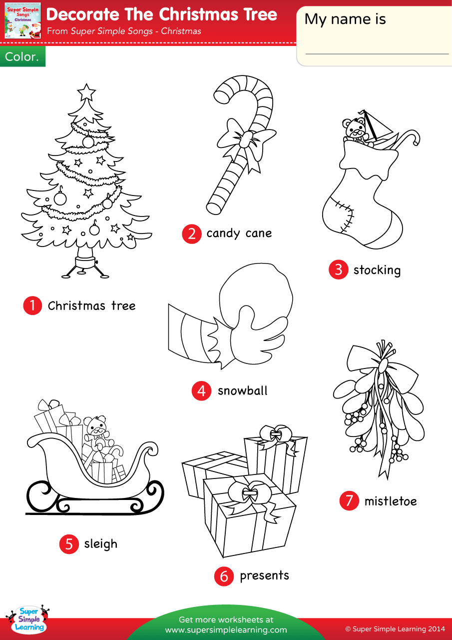 Decorate The Christmas Tree Worksheet - Vocabulary Coloring ...