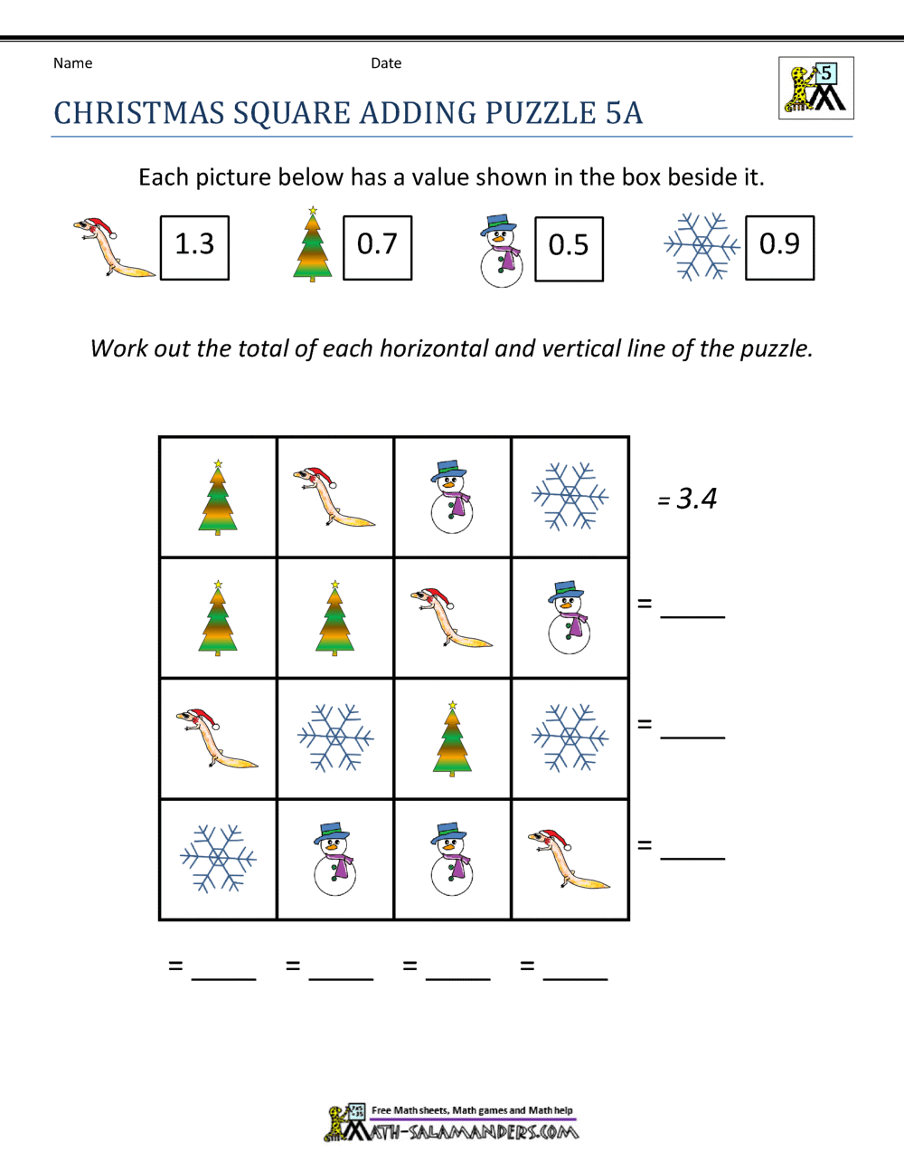 christmas worksheet for 5th graders