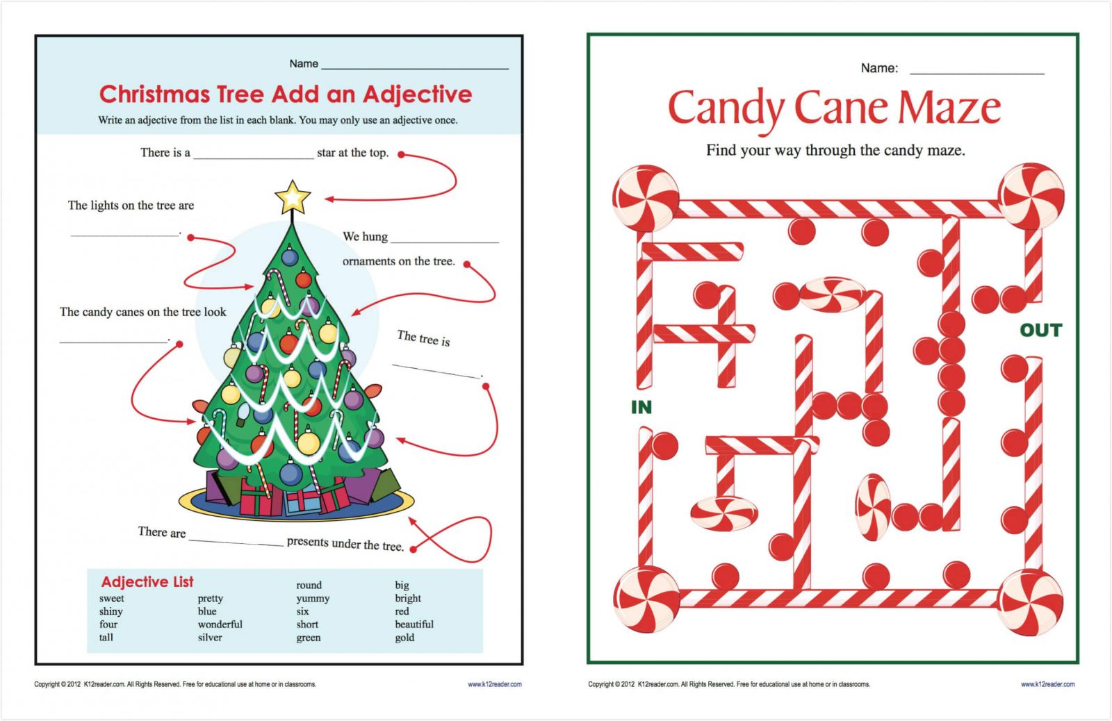 christmas worksheet for third grade