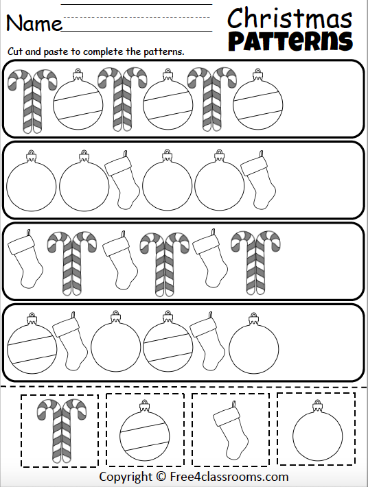 Free Christmas Pattern Worksheet - Cut and Paste - Free ...