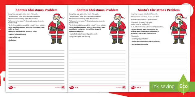 KS1 Santas Christmas Problem Story Writing Differentiated Worksheet /
