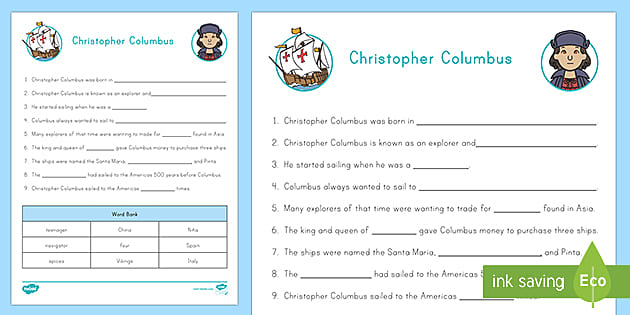 Christopher Columbus Worksheet | History Resource | Twinkl