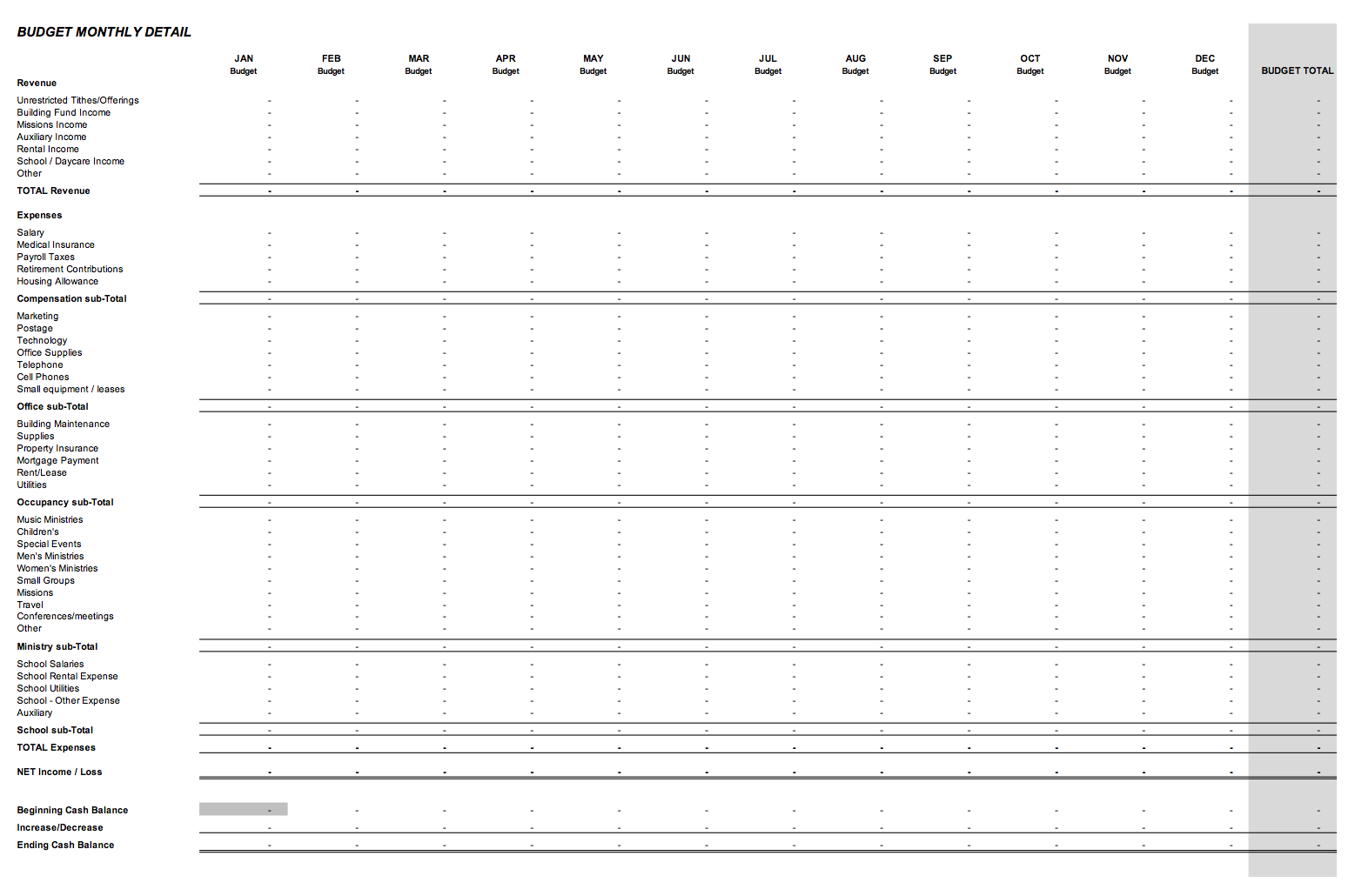 church budget worksheet