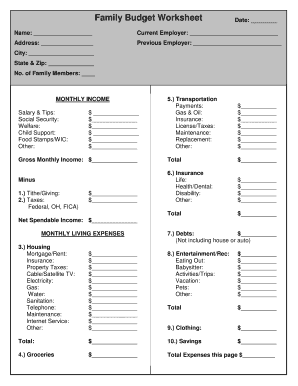 Fillable Online occommunitychurch Family Budget Worksheet - Ohio ...