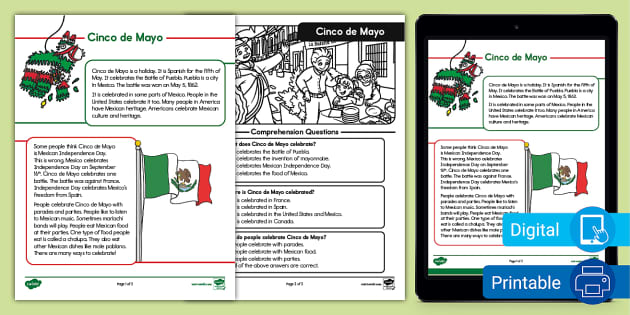cinco de mayo comprehension worksheet