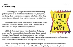 Cinco de Mayo - Reading Comprehension Worksheet | edHelper