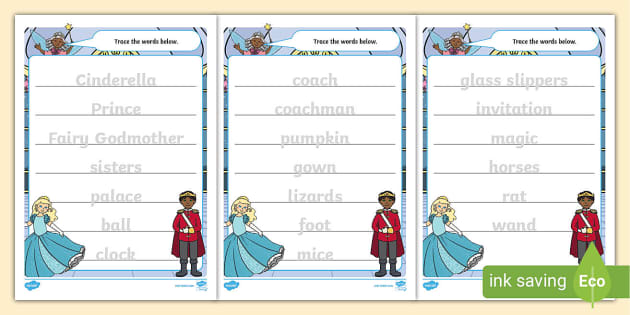 Cinderella Trace the Words Worksheets (teacher made)