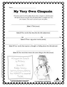 My Very Own Cinquain Worksheet for 1st - 3rd Grade | Lesson Planet
