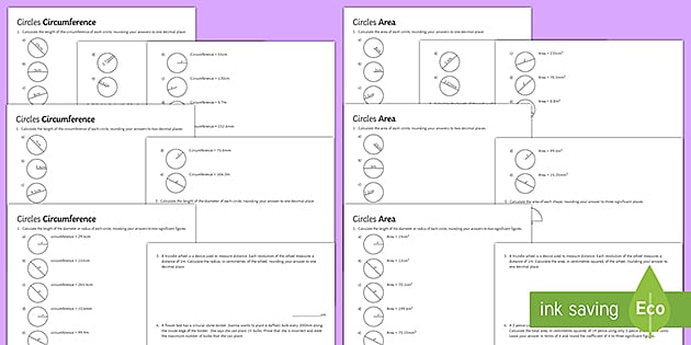 Area and Circumference of Circles Worksheets | KS3 Maths