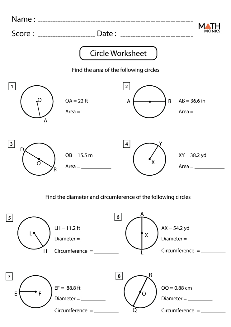 circle area worksheet