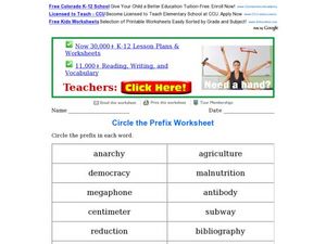 Circle the Prefix Worksheet Worksheet for 4th - 5th Grade | Lesson ...
