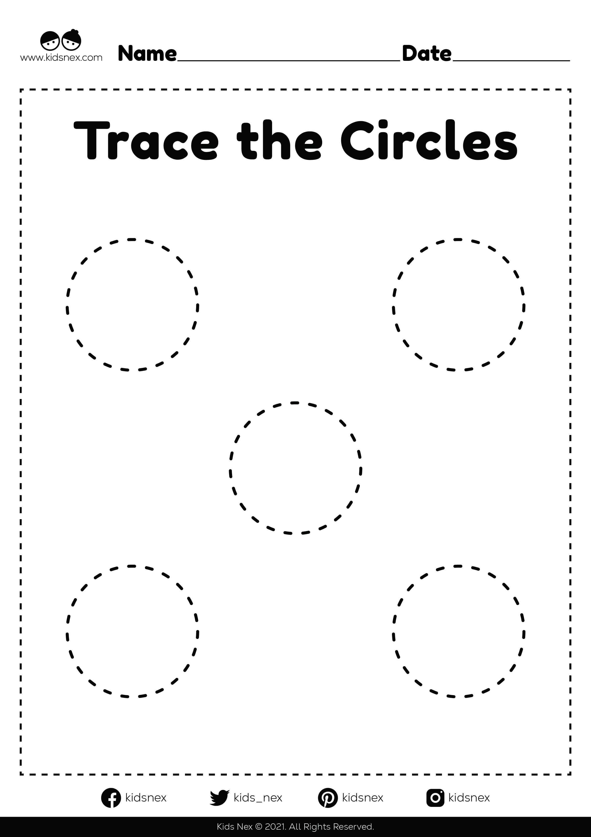 Circle Tracing Worksheet - PDF Printable | www.kidsnex.com